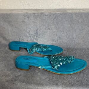 Franco Sarto Plaza Turquoise Beaded Flip Flop Sandals Size 8.5 Blue